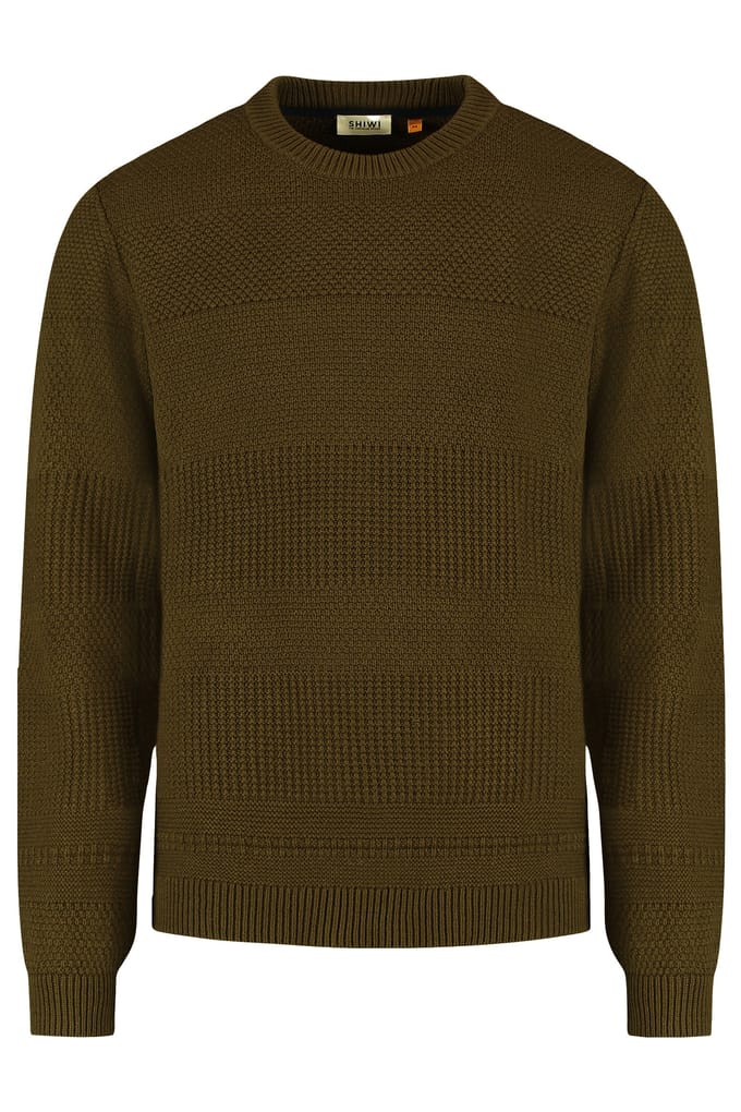 Shiwi Perry Regular Fit Structured Pullover Green Olive Maat: S | Sweaters Outlet | Heren | Groen