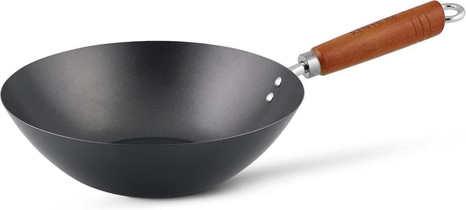 Koolstofstaal Wok met Dubbele Antiaanbaklaag en Platte Bodem, 27 cm