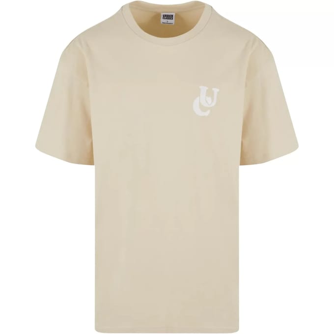 Urban Classics - UC Weavy Logo Heavy Oversized Heren T-shirt - S - Beige