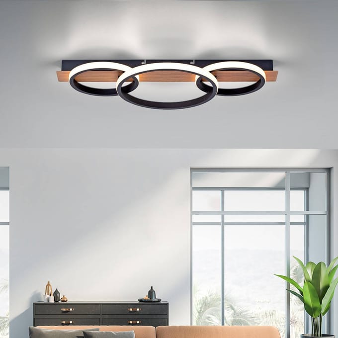 JUST LIGHT. GmbH Troop LED plafondlamp, houtdecor, 3-lamps