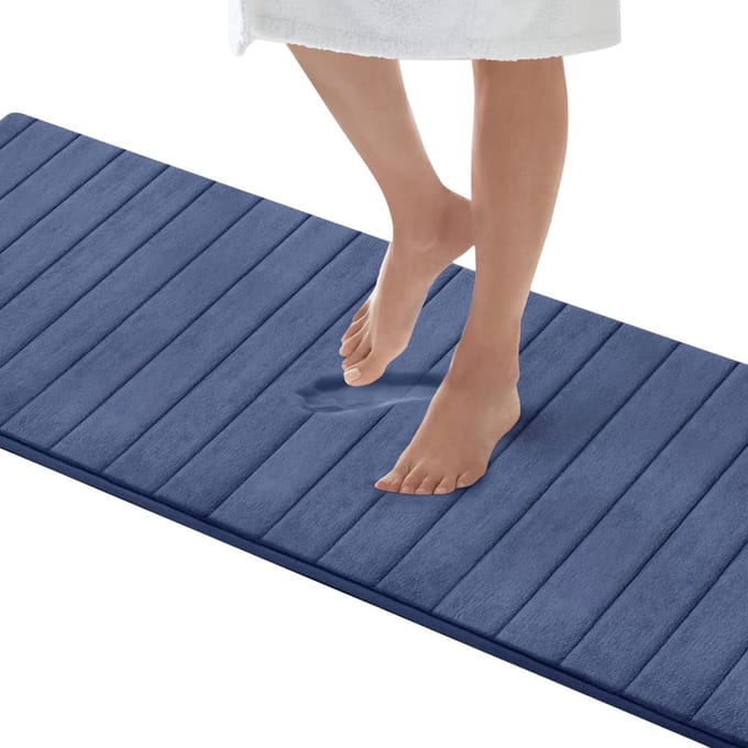 Extra Grote Badmat 60x147 cm - Super Absorberend Traagschuim - Sneldrogend en Antislip - Blauw