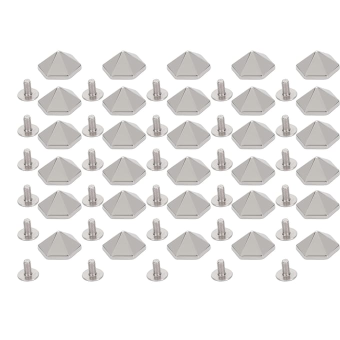 30 Ensembles Rivets à Vis Multifonctionnels 12mm Couleur Or Forme Pyramide Hexagonale Vis en Fer Rivets pour Artisanat du Cuir pour Artisanat argenté