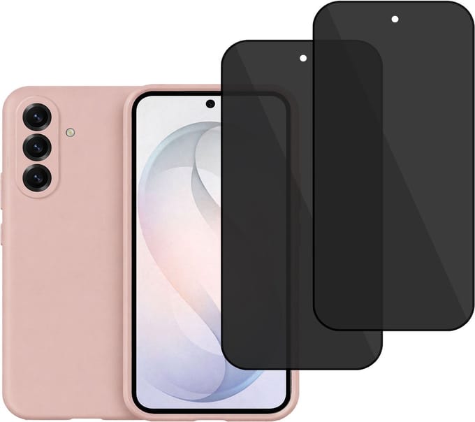Technow hoesje + 2x Privé Screenprotector geschikt voor Samsung Galaxy S26 Plus – Privacy Tempered Glass - Back Case - Cover - Roze