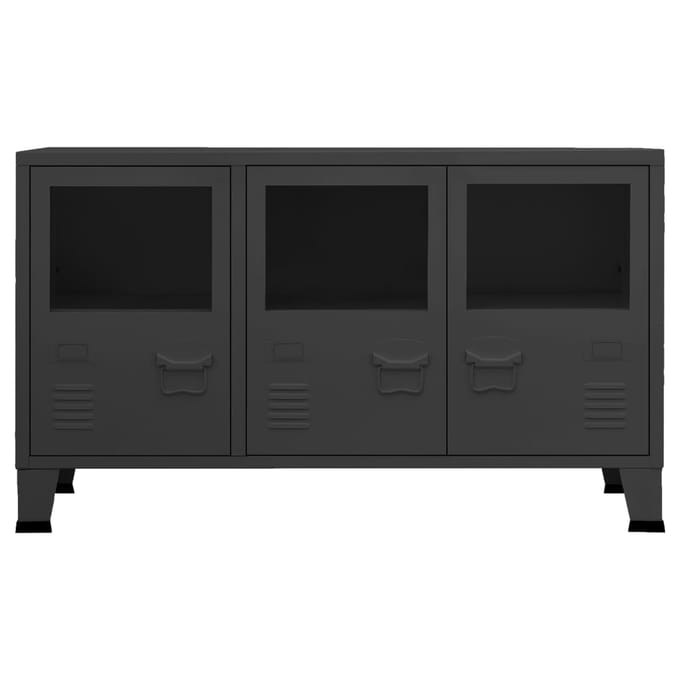 vidaXL - Dressoir - industrieel - 105x35x62 - cm - metaal - en - glas - zwart