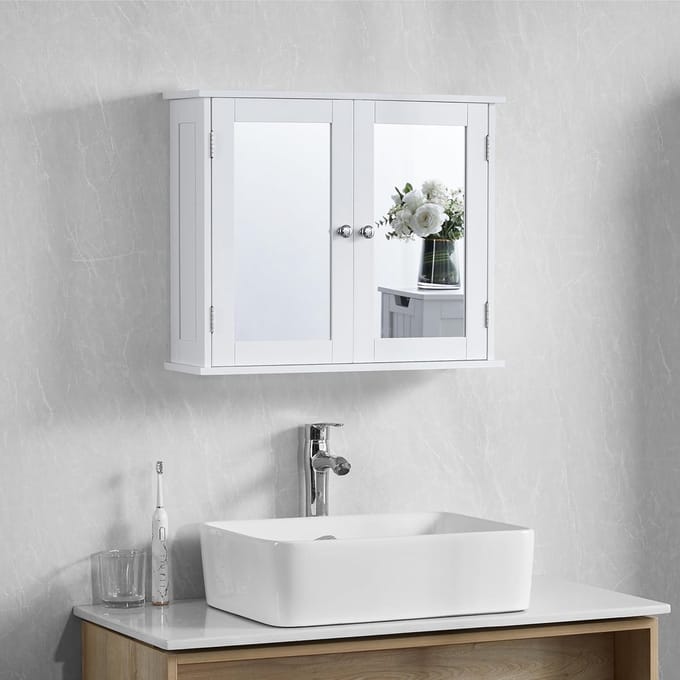 Bath Vida Priano Double Door Mirrored Bathroom Cabinet Storage Cabinet Wall Mounted, White