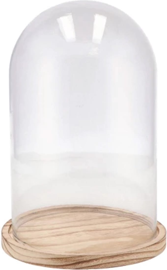 DK Design Decoratie stolp groot - glas - houten bruin plateau - D22 x H30 cm