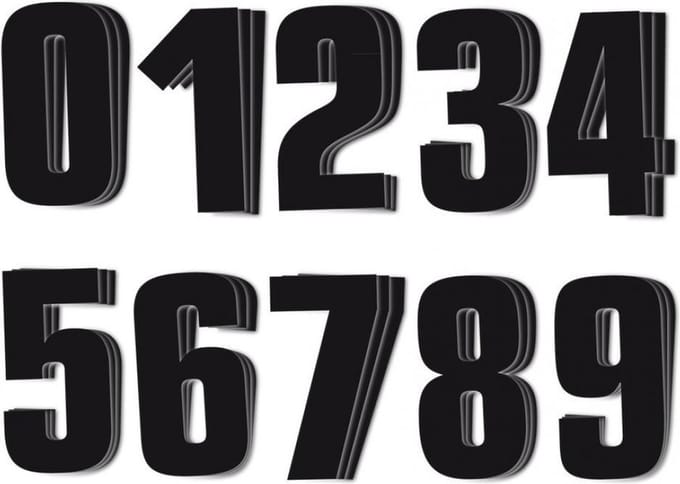 30 sticker startnummer zelfklevend van 0 tot 9 zwart 20x25cm voor motorcross