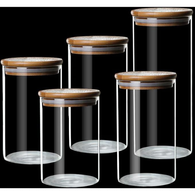 Snoep Kruiden Glas Bamboe Cover Container Glazen Potten 8.5*10CM black