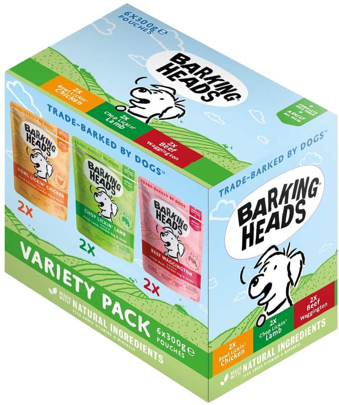 Dubbelpak: 12x,300g Barking Heads Variety Pack nat hondenvoer