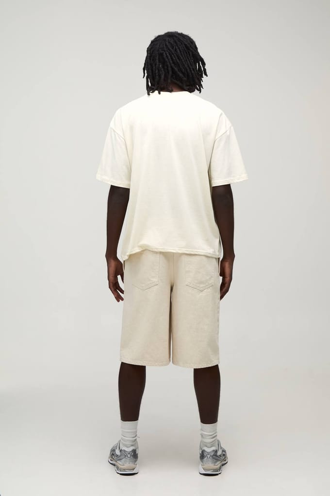 Ecru Oversized Boxy T-shirt Met Micro Bloemenprint | Size Small