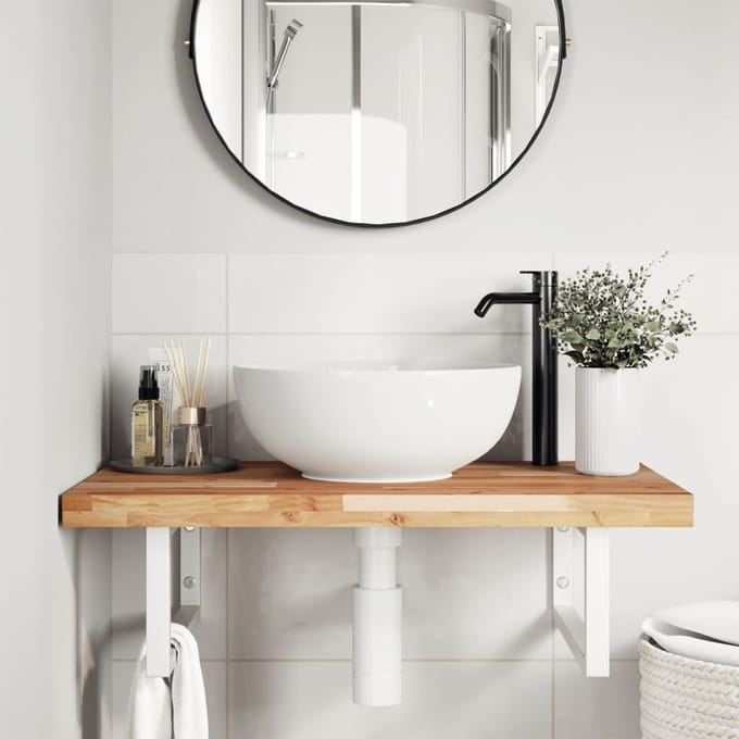 vidaXL - Badkamer - wandschap - staal - en - massief - acaciahout