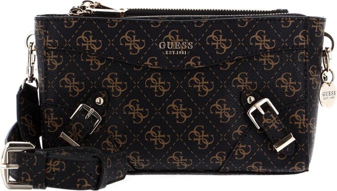 GUESS Schoudertas Didi Mini Double Compartment Top Zip Brown Logo Donkerbruin