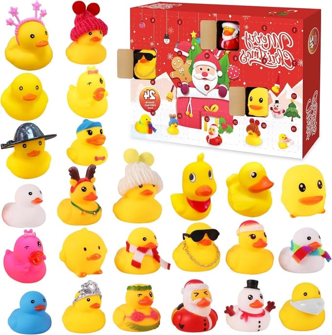 Kerst Adventskalender met 24 Rubber Eendjes voor Kinderen, Countdown naar Kerstmis en Verjaardagsgeschenk