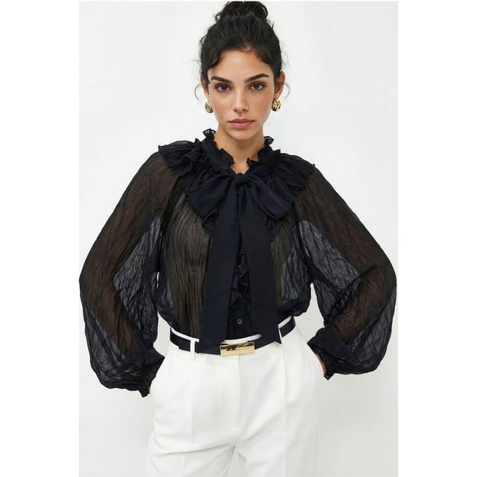 Knoopsluiting Crepe Blouse met Strikdetail