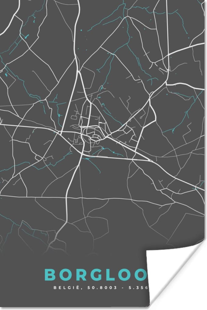 Poster België – Borgloon – Stadskaart – Kaart – Blauw – Plattegrond - 40x60 cm