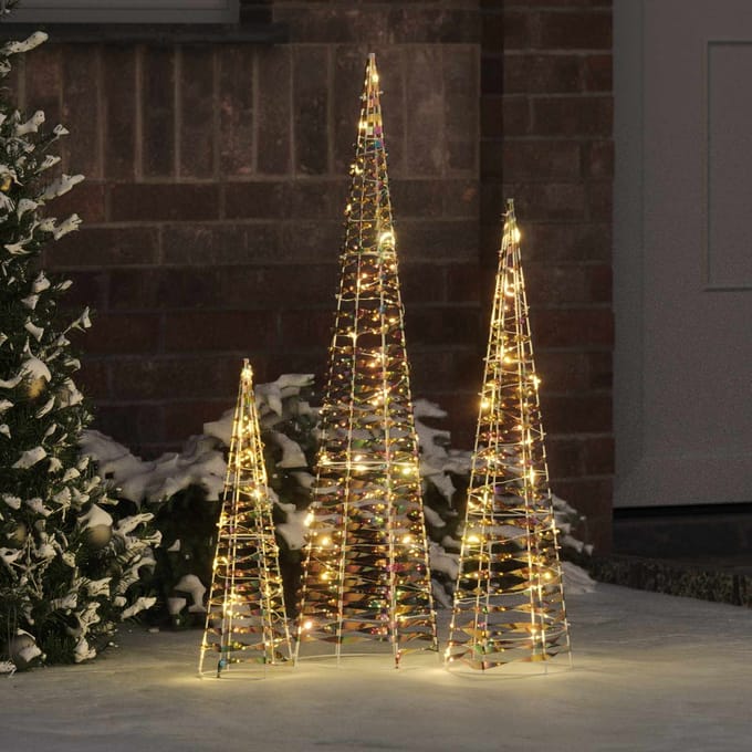 vidaXL - Kerstboom - 3 - st - 90 - LED's - Warmwit - 20 - x - 20 - x - 80 - cm - PET