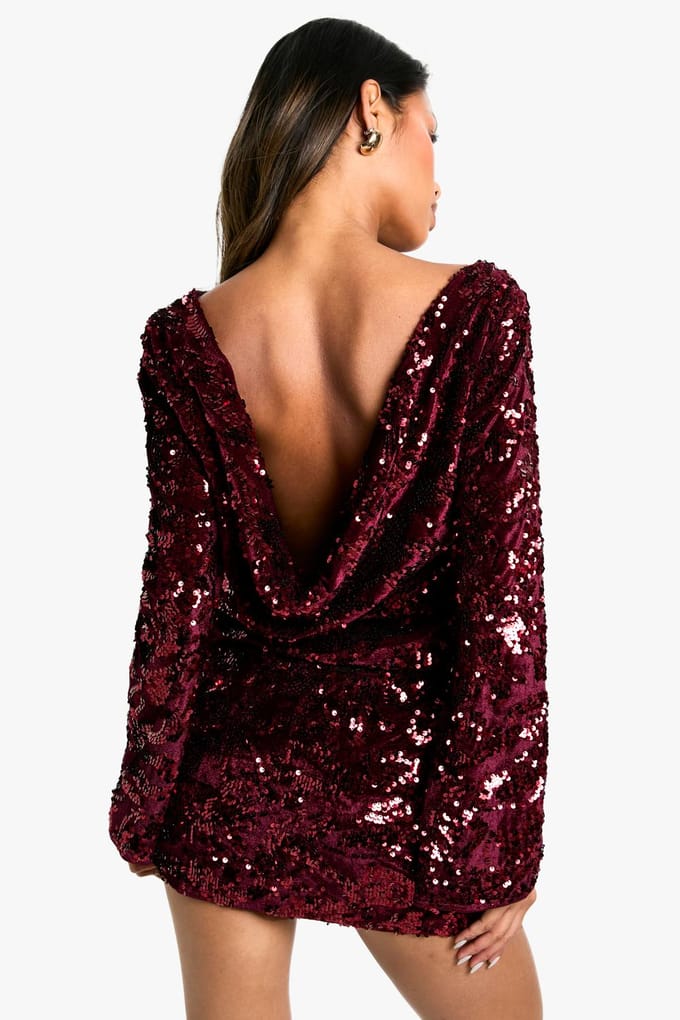 boohoo Dames Fluwelen Pailletten Mini Rok | Wine | Maat: 12
