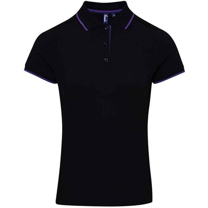 Premier Dames/Dames Coolchecker Contrast Poloshirt (Zwart/Paars)