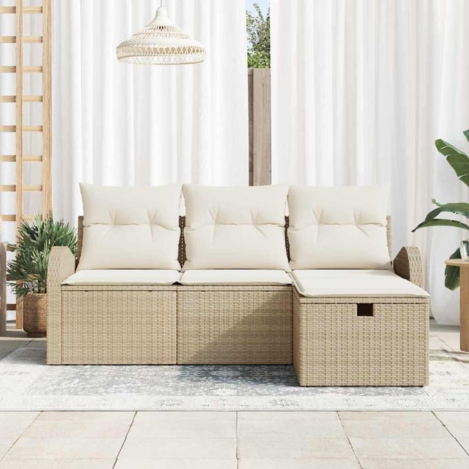 vidaXL - Bankstel - 4 - st - Beige - en - Crème - poly - rattan