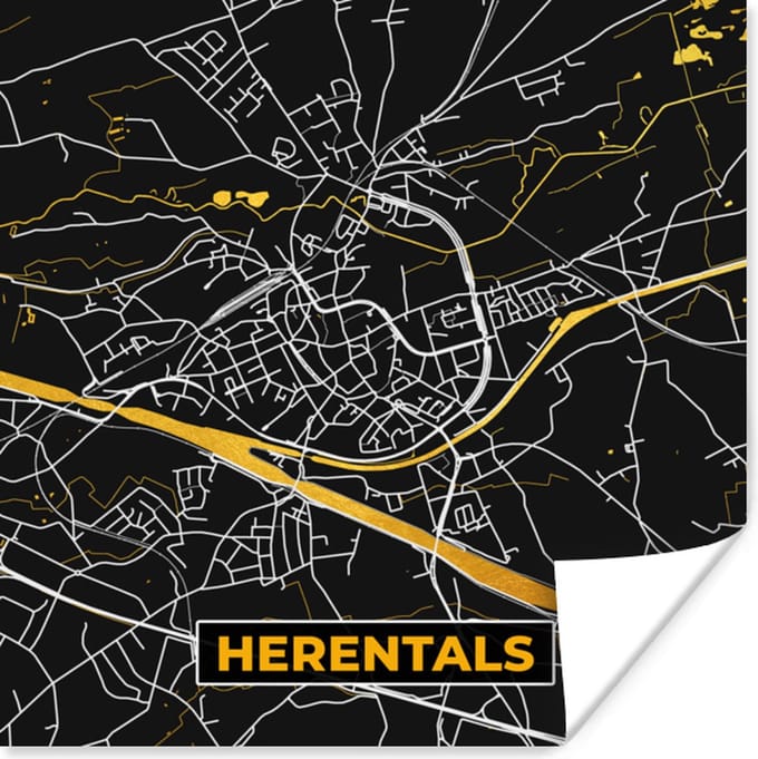 Poster Plattegrond - Herentals - Stadskaart - Kaart - Goud - 75x75 cm