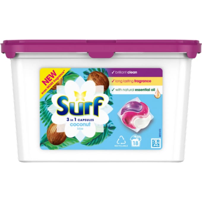 Surf 3-in-1 Coconut Bliss Wascapsules – 18 stuks