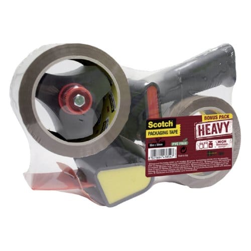 Verpakkingstape dispenser Scotch met 2 rollen Secure seal tape 50mmx66m bruin