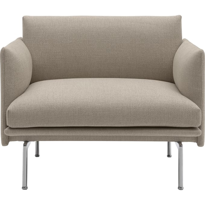 Muuto Outline Chair Fauteuil - ecriture 240/ grey - gepolijst aluminium
