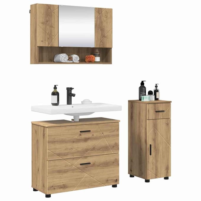 vidaXL - Badkamermeubel - Set - 3 - st - Artisan - Eiken - 76,5 - x - 35 - x - 64 - cm