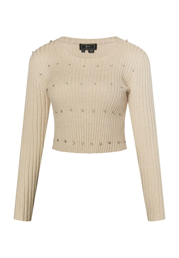 Faina trui met strassteentjes Dames lichtbeige