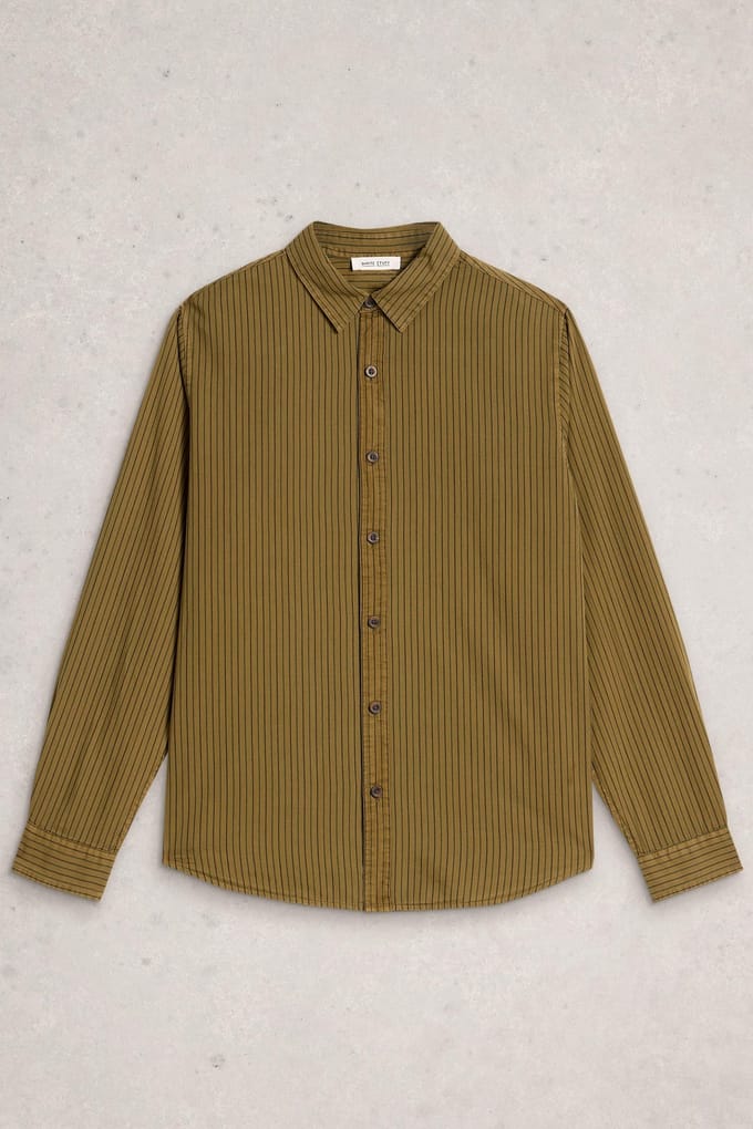 White Stuff Stripe Twill Shirt Khaki Green Größe: M | Casual hemden Outlet | Herren | Braun