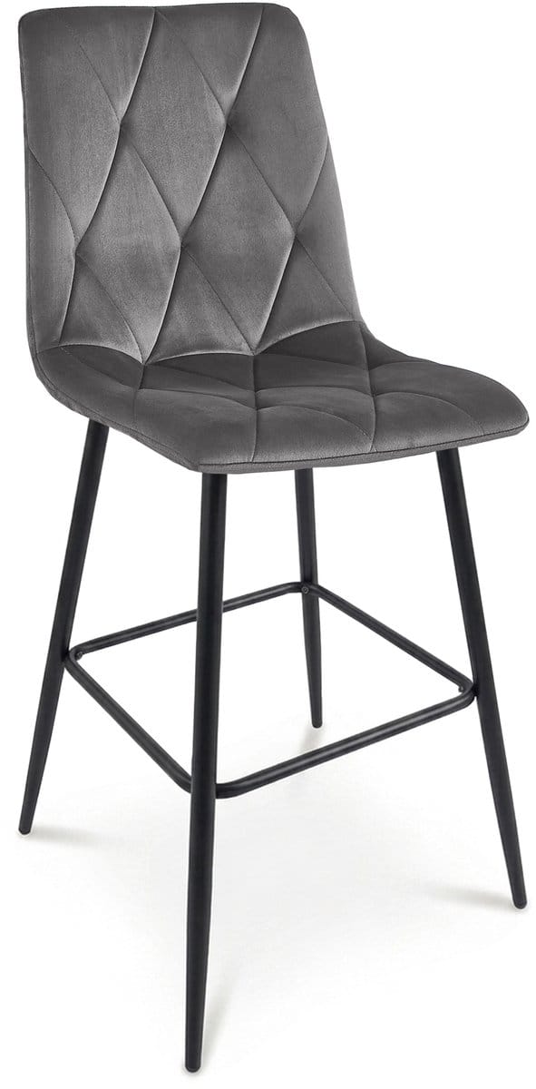 Barkruk LIBRA - Donkergrijs fluweel - Zwarte metalen poten - Modern design