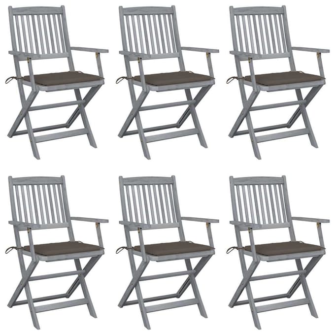 vidaXL - Inklapbare - stoelen - 6 - st - met - kussens - massief - acaciahout
