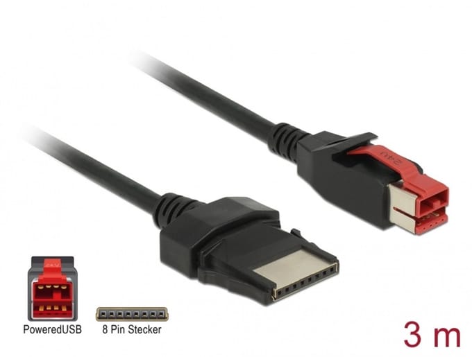 Delock PoweredUSB cable male 24 V > 8 pin male 3 m for POS printers and terminals