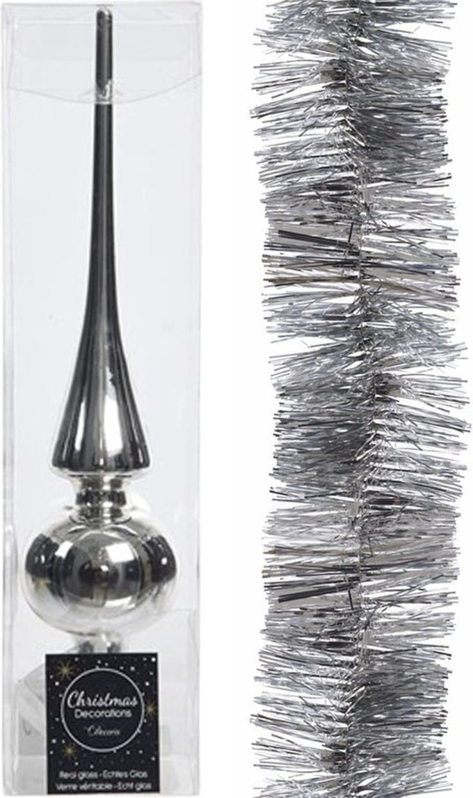 Kerstboom decoratie zilver piek en folieslinger 270 cm