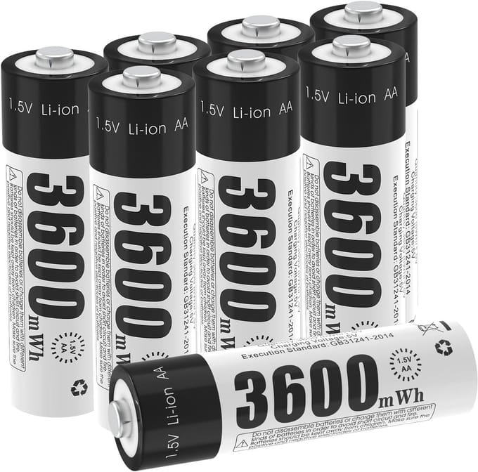 Oplaadbare Batterijen - AA Lithium Ion - Apparaten Voeden - Constante Spanning - 3600mWh Capaciteit