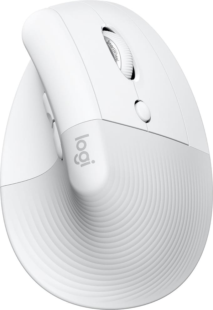 Logitech Lift Vertical Ergonomic Mouse Ergonomische muis Bluetooth, Radiografisch Optisch Wit 6 Toetsen 4000 dpi Ergonomisch