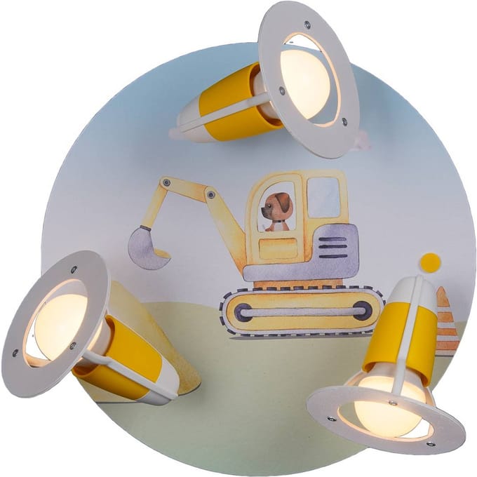 Elobra Bouwplaats graafmachine plafondlamp, geel, Ø 29 cm, 3-lamps