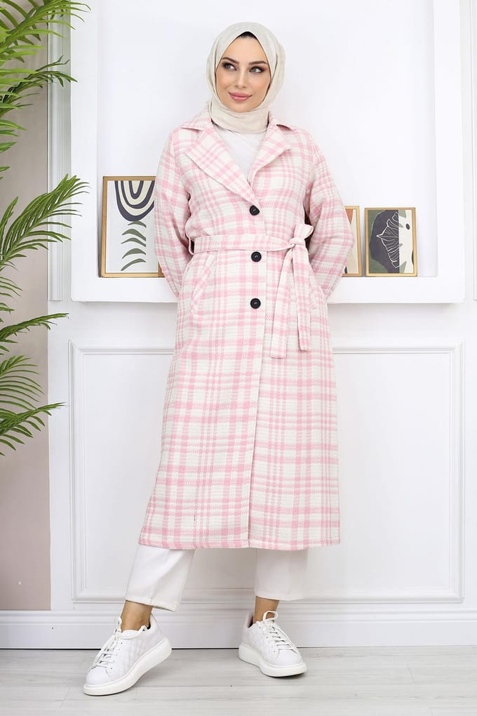 Geruit Chanel Kasjmier Jas Roze