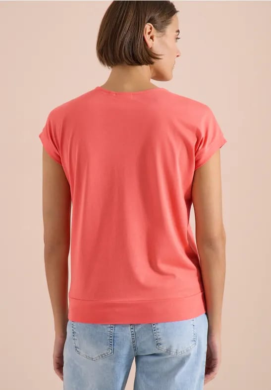 Shirt met korte mouwen en V-hals in effen kleur