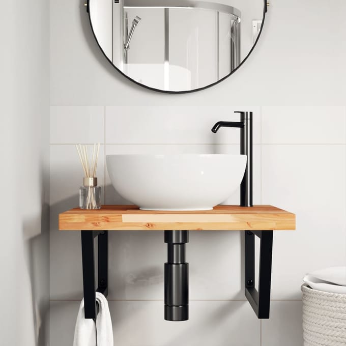 vidaXL - Badkamer - wandschap - staal - en - massief - acaciahout