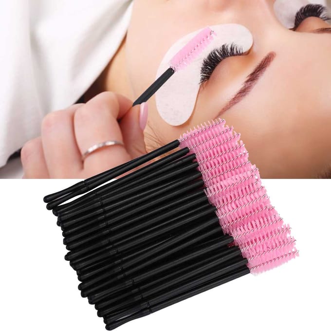 100 stuks Wegwerp Wimperborsteltjes Mascara Staafjes Applicator Make-up Borsteltjes Set Roze roze