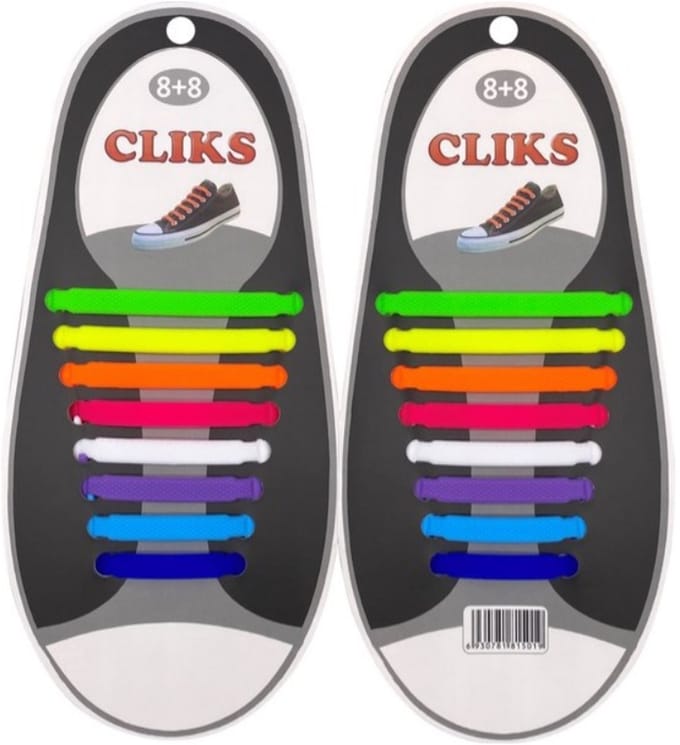 Elastische Veters Multicolor - Zonder Strikken - 1 Paar Schoenen - Kinderen & Volwassenen - CLIKS