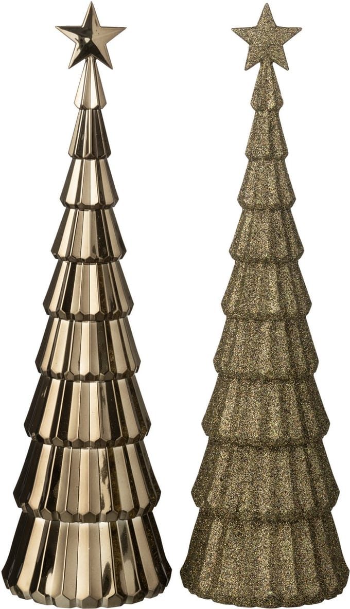 J-Line decoratie Kerstboom + Ster - kunststof - beige - 2 stuks