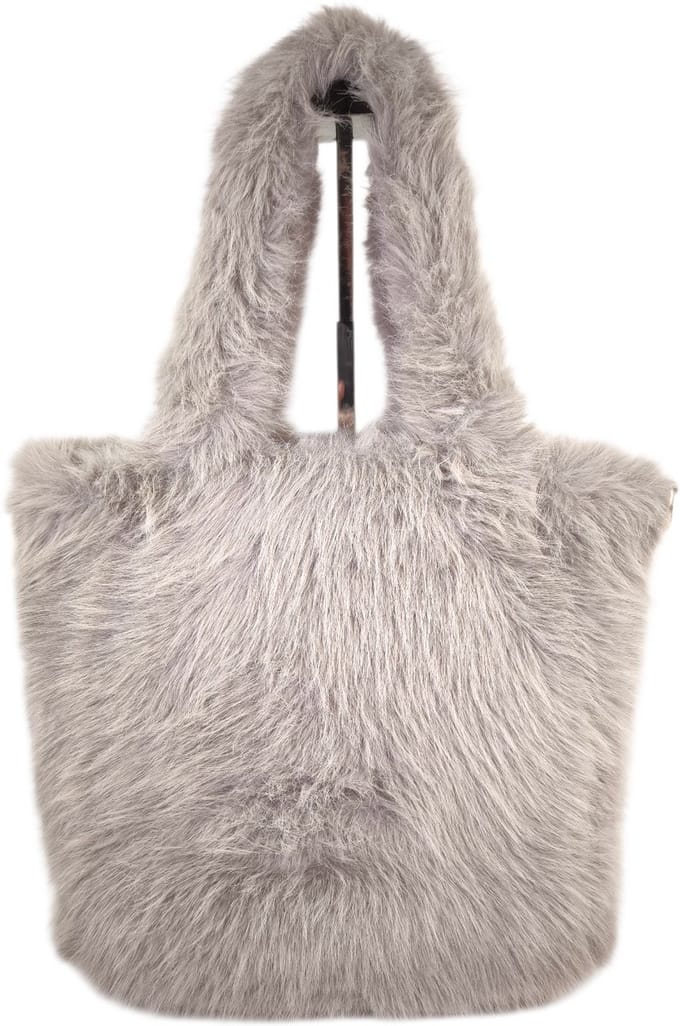 Qischa - schoudertas - hobo tas - fluffy - lange draagriem - grijs