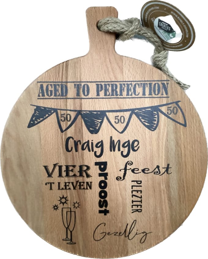 serveerplank - 50 jaar - 35 cm - hout - gepersonaliseerd cadeau