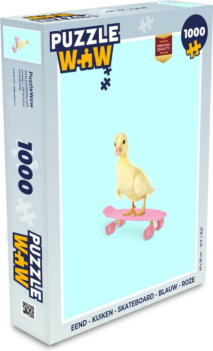 Puzzel Eend - Kuiken - Skateboard - Blauw - Roze - Legpuzzel - Puzzel 1000 stukjes volwassenen