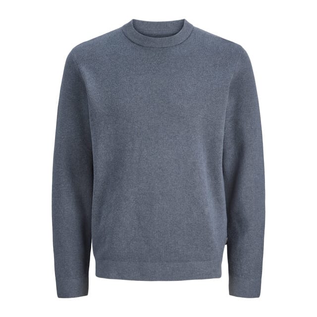 JACK & JONES Milano stitch knit crew neck regular fit - heren pullover katoen met O-hals - blauw (turbulence melange)