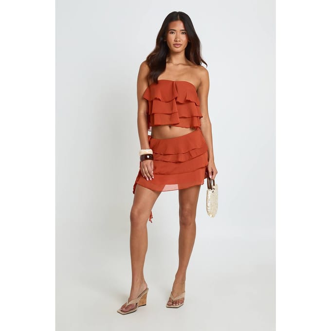 boohoo Dames Gestructureerde Minirok Met Ruches | Red | Maat: 8