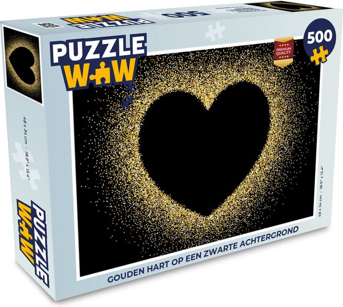 Puzzel Gouden hart op een zwarte achtergrond - Legpuzzel - Puzzel 500 stukjes