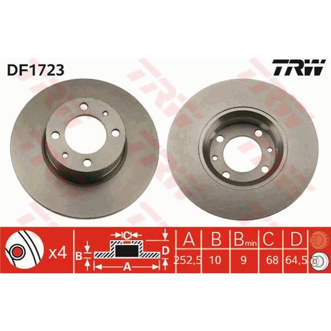 Remschijf TRW DF1723 voorkant, compleet, 1 Stuk